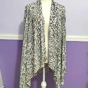 Yarn & Sea Boho Grayish Olive Leopard Print Flowy Longline Open Cardigan 1X